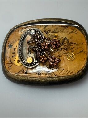 Vintage-Inspired Floral Steampunk Brooch — Bronze & Copper Tones